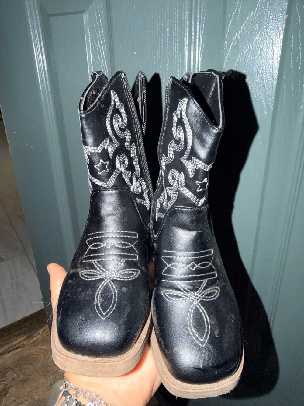 Kids Black Western Embroidered Boots